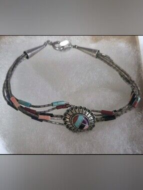 Vintage Signed Quoc Sterling Silver Multistrand Beaded Bracelet 7.25in